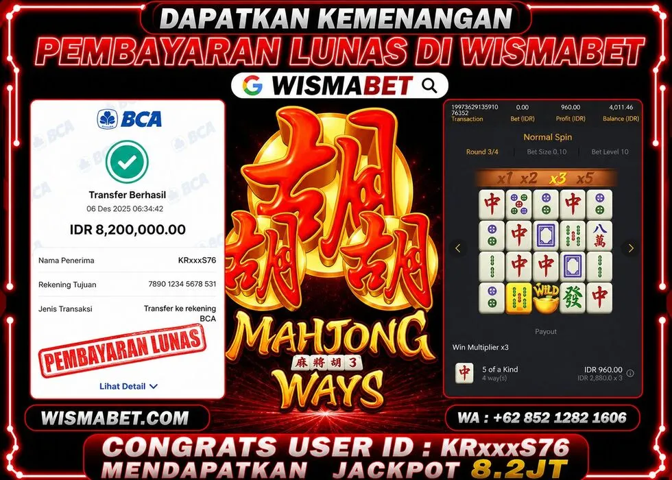 BUKTI KEMENANGAN Mahjong ways Rp8,200,000- LUNAS